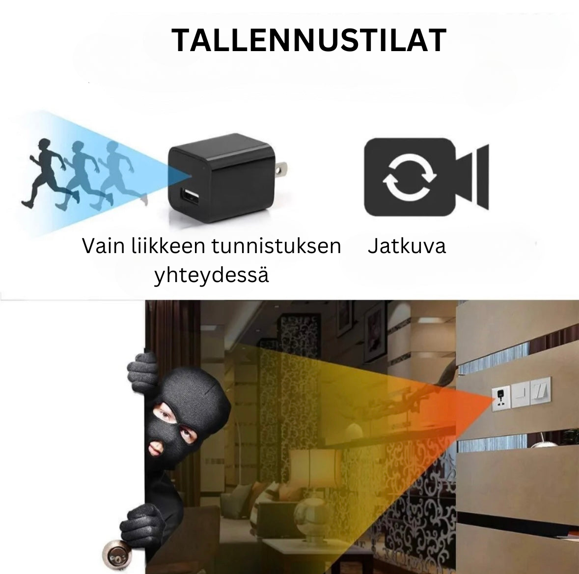 1080P HD piilotettu minikamera upotettuna laturiin